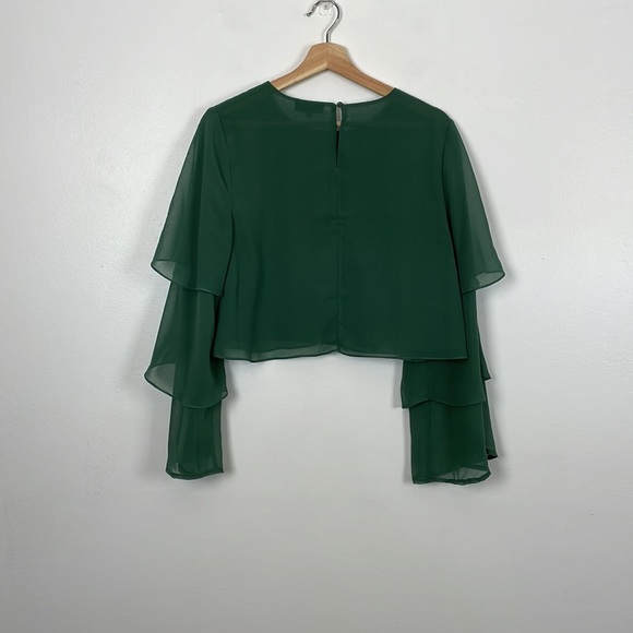 Majorelle top women size M lined long tiered sleeve green pullover crop sheer - Picture 4 of 7